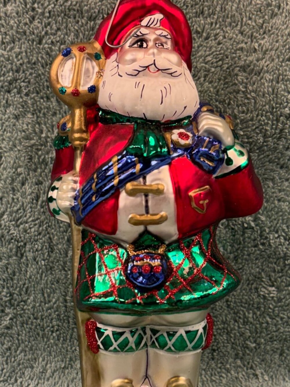 Home For The Holidays Handblown Glass Scottish Santa Kilt Ornament Poland Boxed